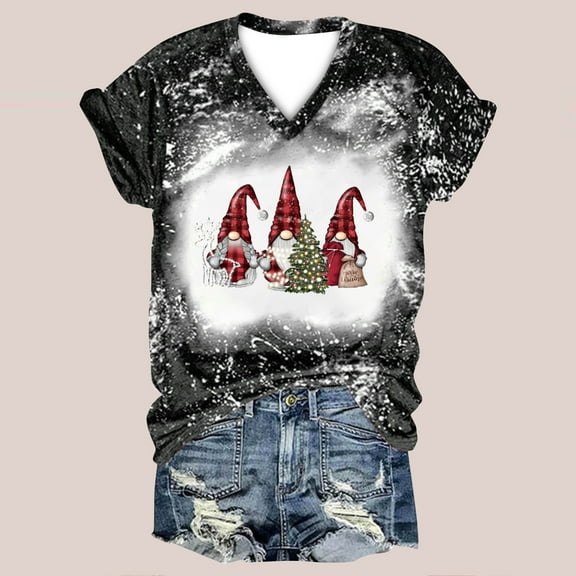 Herrnalise Women's Classic-Fit 100% Cotton Short-Sleeve T-Shirt Women Casual Print Christmas Loose Short Sleeve V-Neck Tops