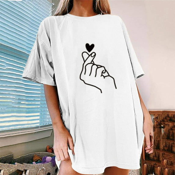 Herrnalise Women's Classic-Fit 100% Cotton Short-Sleeve T-Shirt Women Fashion Love Print O-Neck Loose Short Sleeve T-shirt Top Blouse Pullover