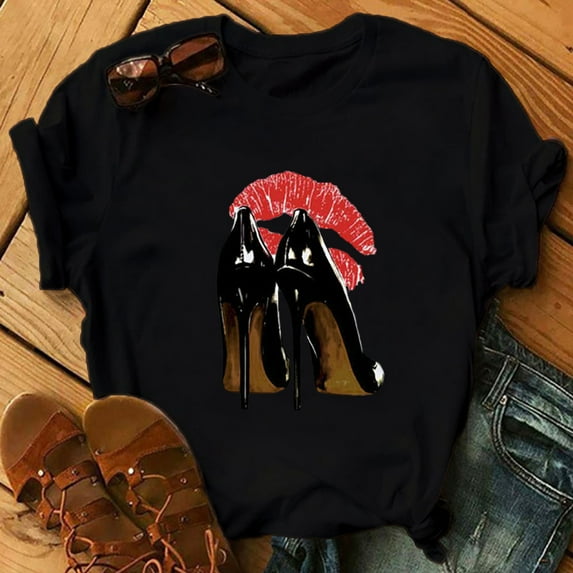 Herrnalise Women's Classic-Fit 100% Cotton Short-Sleeve T-Shirt Women Letter Printing Short Sleeve Shirt Casual Tops Blouse