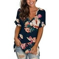 thumbnail image 1 of Herrnalise Women's Classic-Fit 100% Cotton Short-Sleeve T-Shirt Women's Summer T Shirts Short Sleeve Tunic Strappy Print V-Neck Shoulder Tops, 1 of 6