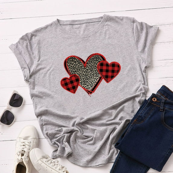 Herrnalise Women's Classic-Fit 100% Cotton Short-Sleeve T-Shirt Womens Valentine's Day Heart Printed Short Sleeve Tops Blouse T-Shirt