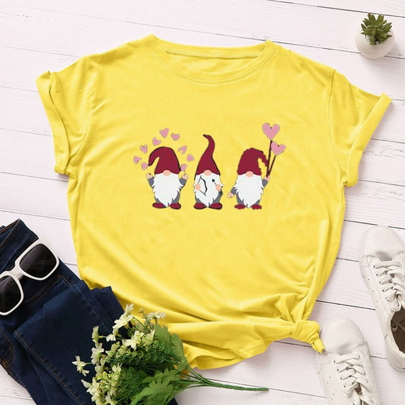 SDJMa Women's Classic-Fit 100% Cotton Short-Sleeve T-Shirt Womens Valentine's Day Heart Printed Short Sleeve Tops Blouse T-Shirt