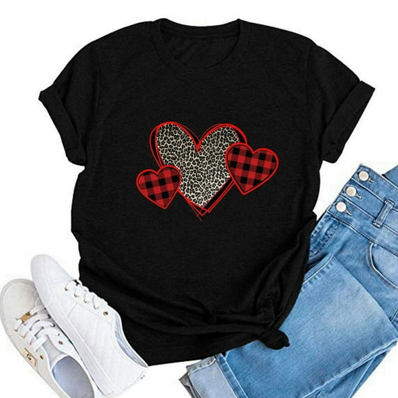 Herrnalise Women's Classic-Fit 100% Cotton Short-Sleeve T-Shirt Womens Valentine's Day Heart Printed Short Sleeve Tops Blouse T-Shirt