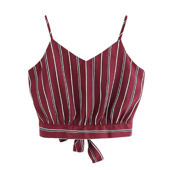 Herrnalise Women's Classic-Fit 100% Cotton Short-Sleeve V-Neck T-Shirt Women's Self Tie Back V Neck Striped Crop Cami Top Camisole Blouse