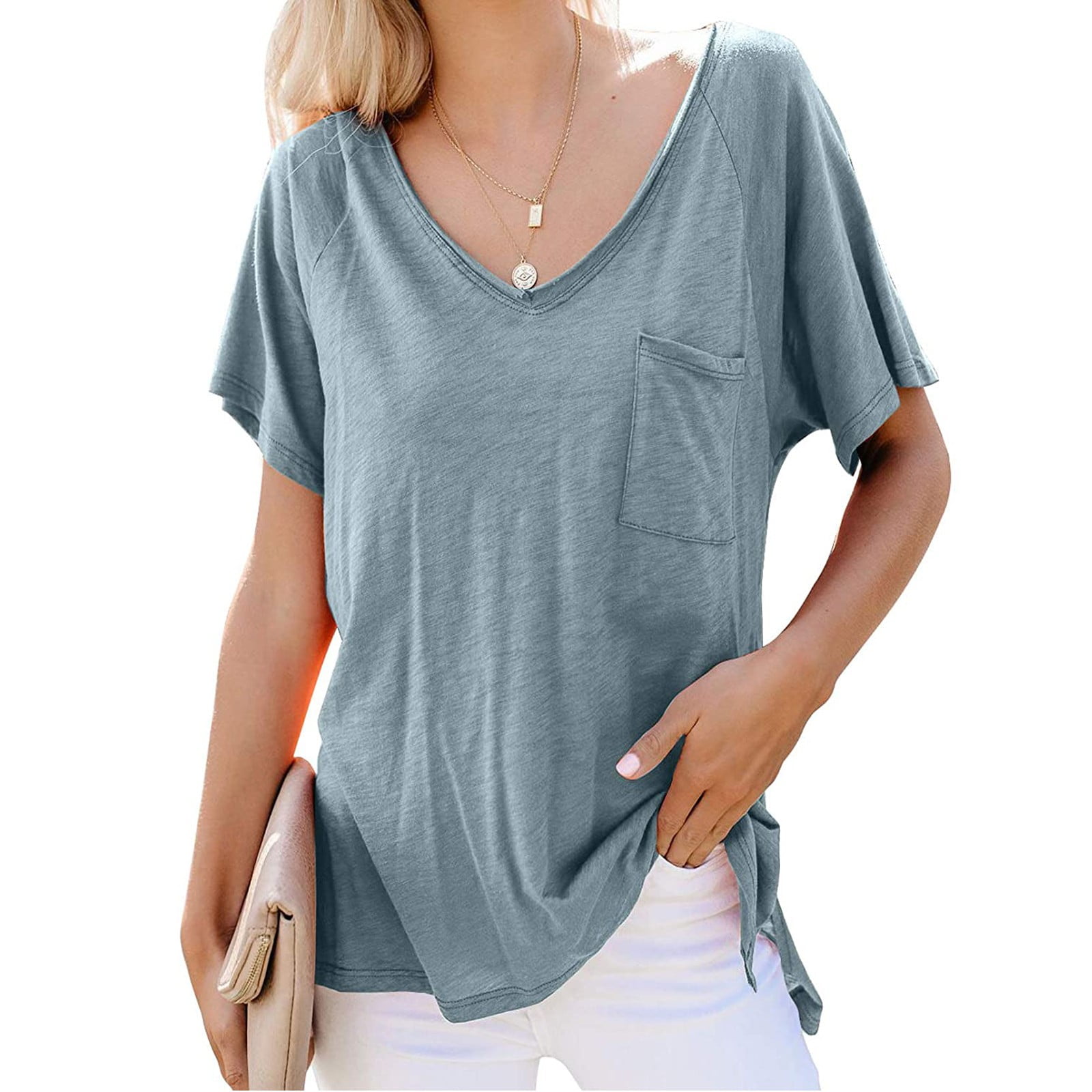 Herrnalise Women's Classic-Fit 100% Cotton Short-Sleeve V-Neck T-Shirt ...