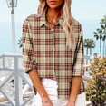 thumbnail image 1 of Herrnalise Women's Classic Plaid Shirt Button Down Shirts Roll Up Long Sleeve Cuffed Shirts Denim Shirt Collared Pocket Tops oversized women's plaid shirt S-2XL, 1 of 8