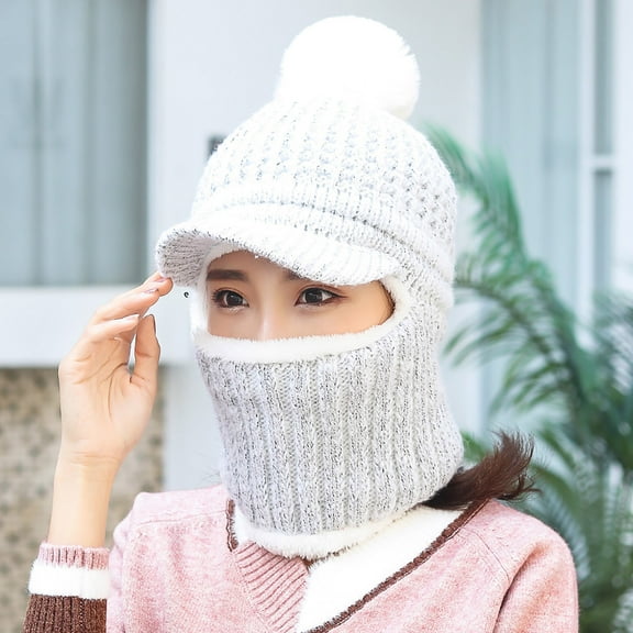 Herrnalise Women's Cold-proof Neck Protection One-piece Hat Warm Knitted Hat