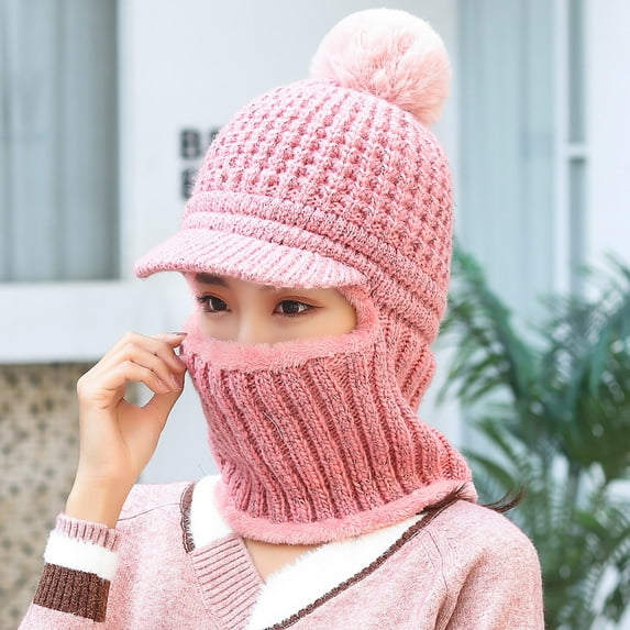 Herrnalise Women's Cold-proof Neck Protection One-piece Hat Warm Knitted Hat