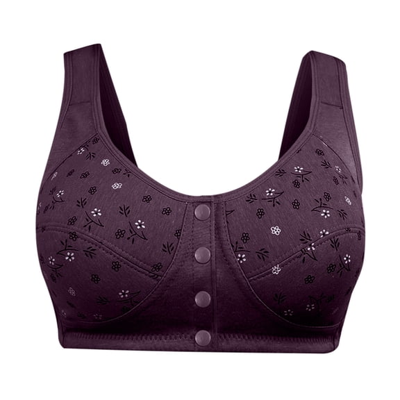 Holloyiver Women’s Cotton Wireless Bra Floral Front Button Closure Comfortable Snap Seamless Bra
