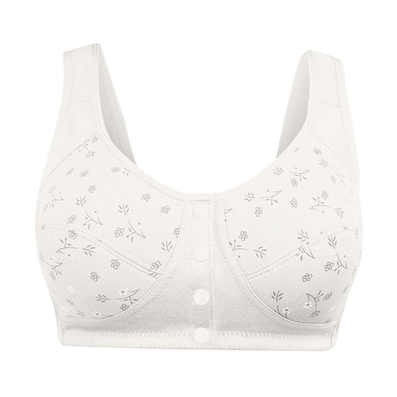 Holloyiver Women’s Cotton Wireless Bra Floral Front Button Closure Comfortable Snap Seamless Bra