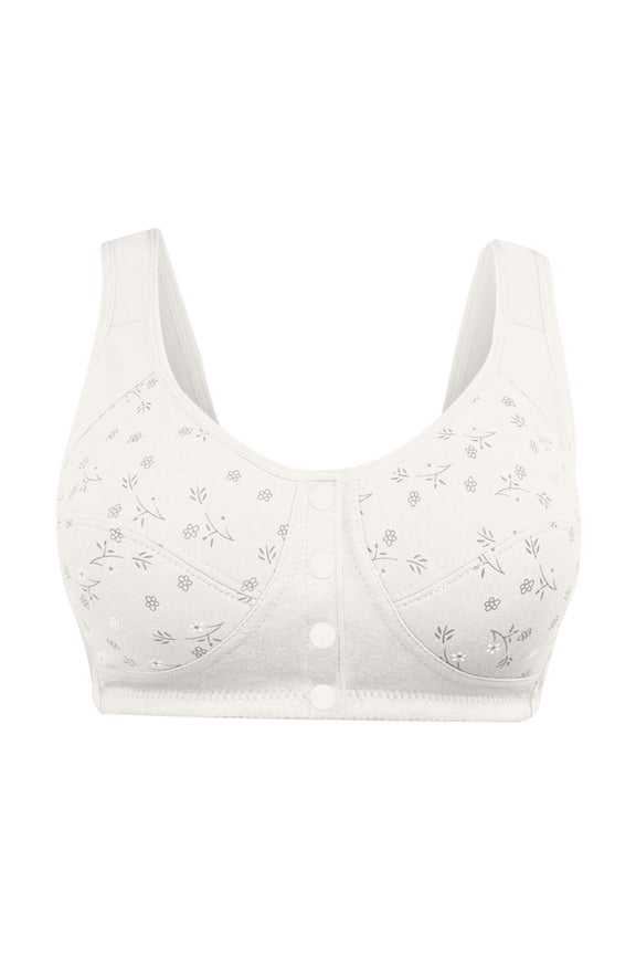 Holloyiver Women’s Cotton Wireless Bra Floral Front Button Closure Comfortable Snap Seamless Bra