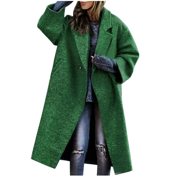 Herrnalise Women's Double Breasted Pea Coat Winter Mid-Long Trench Coat with Belt Army Green,M
