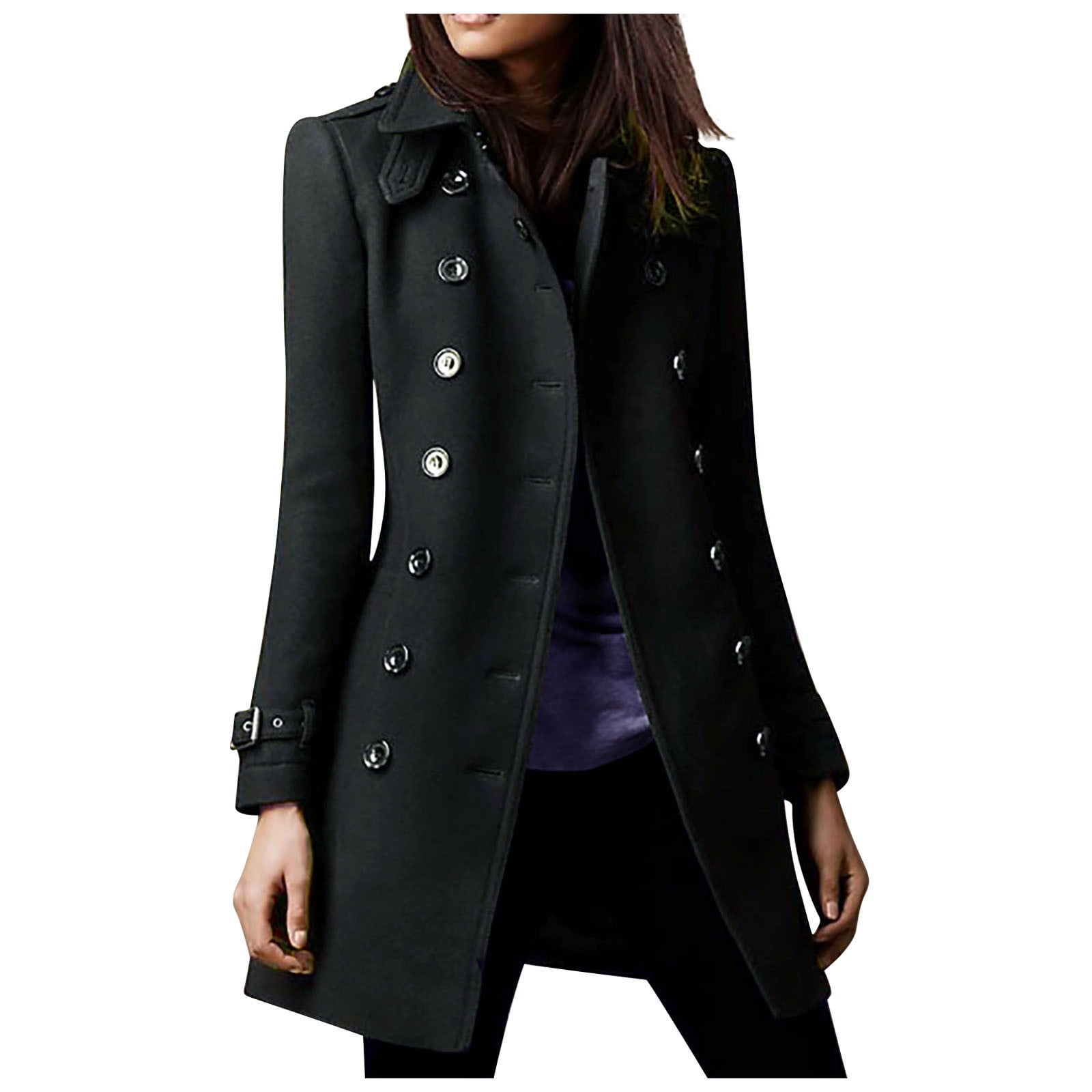 Herrnalise Women's Double Breasted Pea Coat Winter Mid-Long Trench