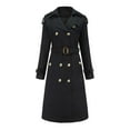 thumbnail image 1 of Herrnalise Women's Double Breasted Pea Coat Winter Mid-Long Trench Coat with Belt Black,XL, 1 of 9