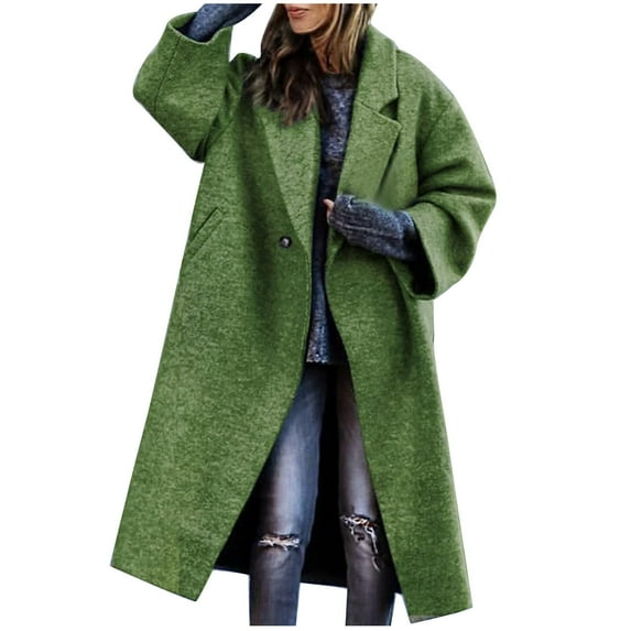 Herrnalise Women's Double Breasted Pea Coat Winter Mid-Long Trench Coat with Belt Green,XXXXL