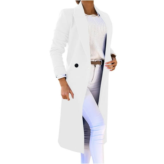 Herrnalise Women's Double Breasted Pea Coat Winter Mid-Long Trench Coat with Belt White,XXXL