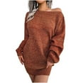 thumbnail image 1 of Herrnalise Women’s Dresses Summer 2024 Autumn And Winter Fashion One-word Collar Off-Shoulder Lantern Sleeve Knitted Sweater Dress S-L, 1 of 7