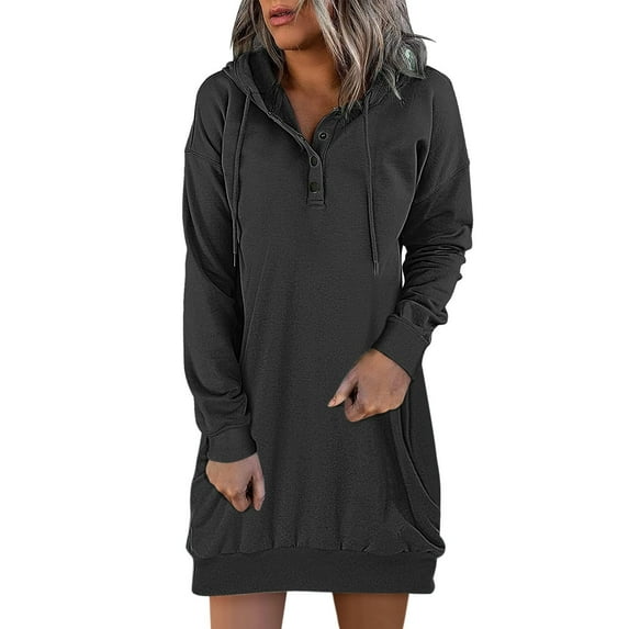 Herrnalise Women’s Dresses Summer 2024 Autumn And Winter Long Sleeve Dress ForHooded Solid Casual Dress S-2XL