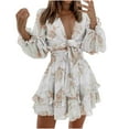 thumbnail image 1 of Holloyiver Women’s Dresses Summer 2023 Autumn And Winter Sexy V-Neck Long SleeveRuffle Lace Printed Dresses S-XL, 1 of 9