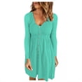 thumbnail image 1 of Holloyiver Women’s Dresses Summer 2023 Casual Autumn Solid Sexy U-Neck Buttons Long Sleeve Waist Dress S-2XL, 1 of 8