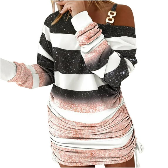 Herrnalise Women’s Dresses Summer 2024 Casual Long Sleeve Printed Cold Shoulder Drawstring Long Sleeve Dresses S-2XL