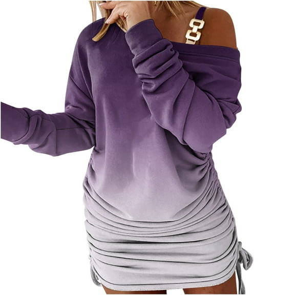 Herrnalise Women’s Dresses Summer 2024 Casual Long Sleeve Printed Cold Shoulder Drawstring Long Sleeve Dresses S-2XL