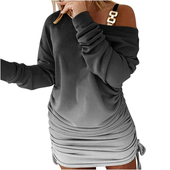 Herrnalise Women’s Dresses Summer 2024 Casual Long Sleeve Printed Cold Shoulder Drawstring Long Sleeve Dresses S-2XL