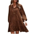 thumbnail image 1 of Herrnalise Women’s Dresses Summer 2024 Casual Loose Buttons Leopard Print Lantern Sleeve Printing Long Sleeve V-Neck Dress S-XL, 1 of 8