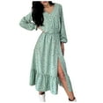 thumbnail image 1 of Herrnalise Women’s Dresses Summer 2024 Casual Loose Printed Slit Elegant V-Neck Dress M,L,XL,2XL,3XL, 1 of 7