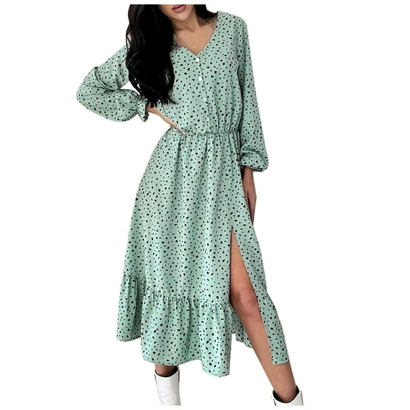 Herrnalise Women’s Dresses Summer 2024 Casual Loose Printed Slit Elegant V-Neck Dress M,L,XL,2XL,3XL