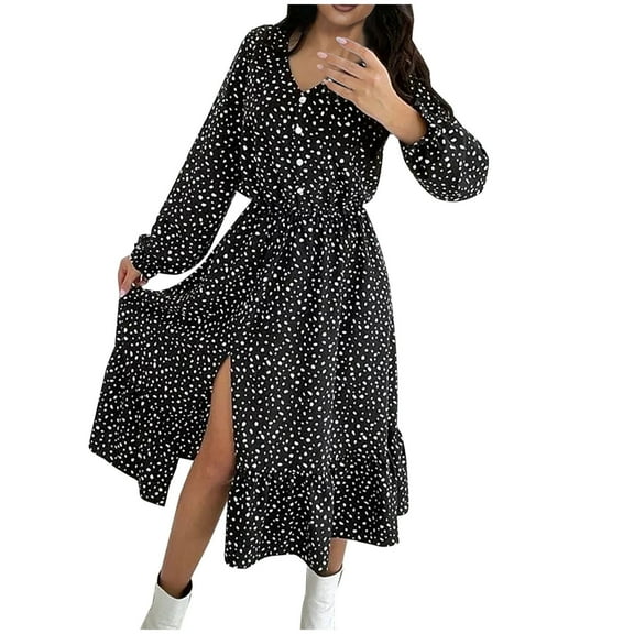 Herrnalise Women’s Dresses Summer 2024 Casual Loose Printed Slit Elegant V-Neck Dress M,L,XL,2XL,3XL