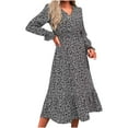 thumbnail image 1 of Herrnalise Women’s Dresses Summer 2024 Fashion Autumn Winter Floral Long Sleeves V-NeckRuffled Flared Sleeves Dress S-XL, 1 of 7