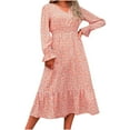 thumbnail image 1 of Herrnalise Women’s Dresses Summer 2024 Fashion Autumn Winter Floral Long Sleeves V-NeckRuffled Flared Sleeves Dress S-XL, 1 of 7
