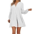 thumbnail image 1 of Herrnalise Women’s Dresses Summer 2024 Fashion Autumn Winter Solid Blouse V-Neck Button Long Sleeve Dress S-2XL, 1 of 5