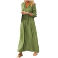thumbnail image 1 of Holloyiver Women’s Dresses Summer 2023 Fashion Casual Solid V-NeckHigh Waist Long Sleeve Long Dress S-3XL, 1 of 6