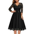 thumbnail image 1 of Herrnalise Women’s Dresses Summer 2024 Fashion Solid Lace 3/4 Sleeve Corset Swing V- Neck Party Dress S-2XL, 1 of 5