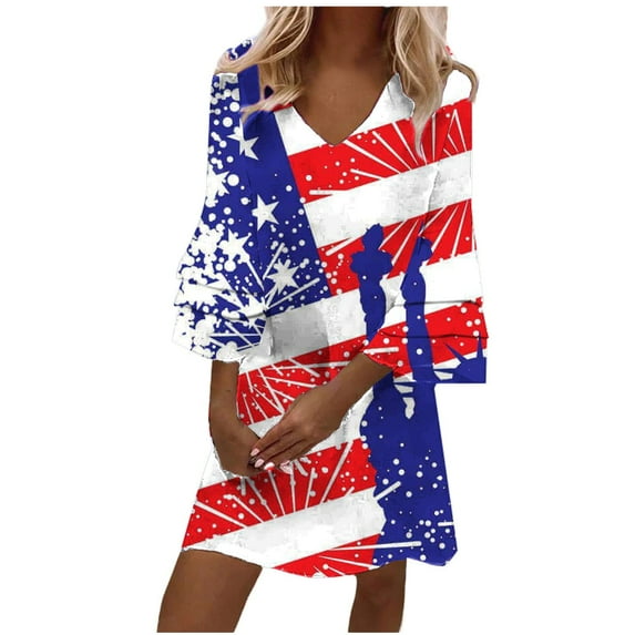 Herrnalise Women’s Dresses Summer 2024 Fashion Summer Casual V-Neck Print 3/4 Sleeve Fold Mini Dress S-5XL