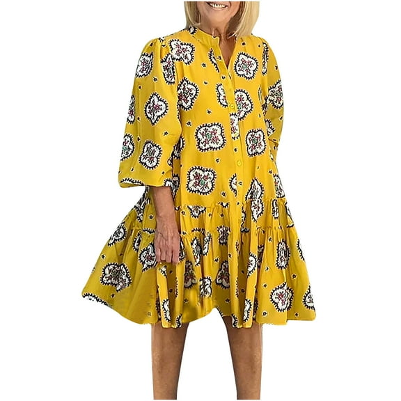 Herrnalise Women’s Dresses Summer 2024 Woman Fashion Temperament Printed Long Sleeves V- Neck Comfortable Dress S-3XL