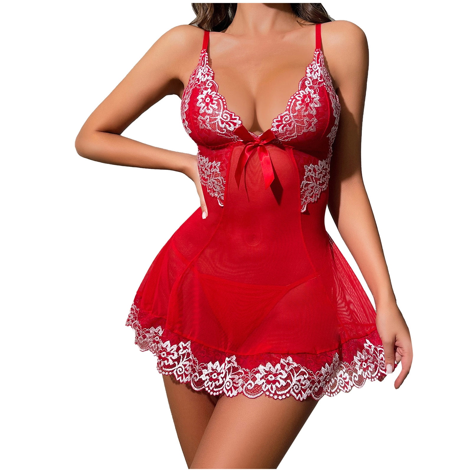 Black Lace See-Through Long-Sleeved Halter Top and Hip Skirt With Thong Sexy Pajamas Set