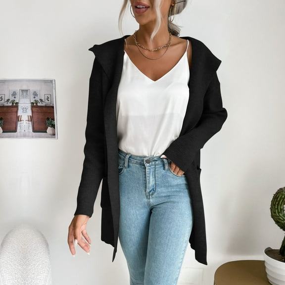 Herrnalise Women's Fashion Strip Knit Hooded Sweater Cardigan Jacket