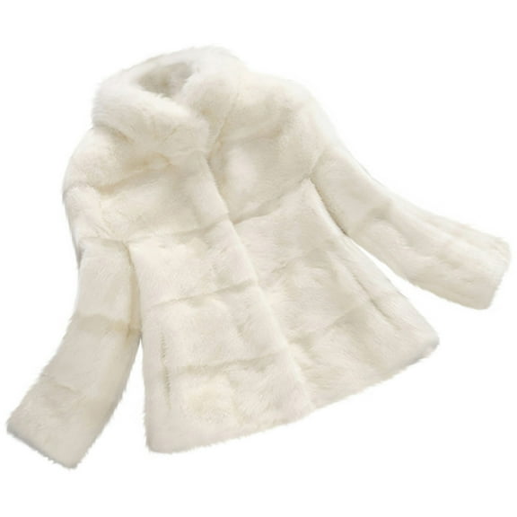 Herrnalise Women's Faux Fur Coat Shearling Fluffy Fuzzy Shaggy Hood Sherpa-Lined Fleece Jacket White,L