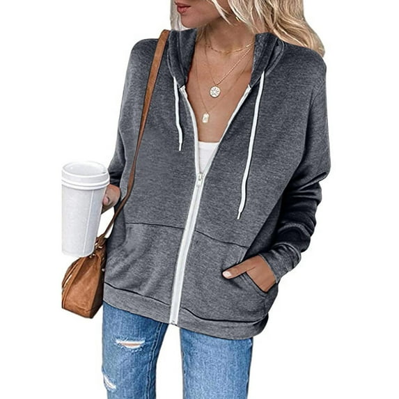 Herrnalise Women's Full Zip Up Hoodie Long Sleeve Hooded Sweatshirts Pockets Jacket Coat for Women