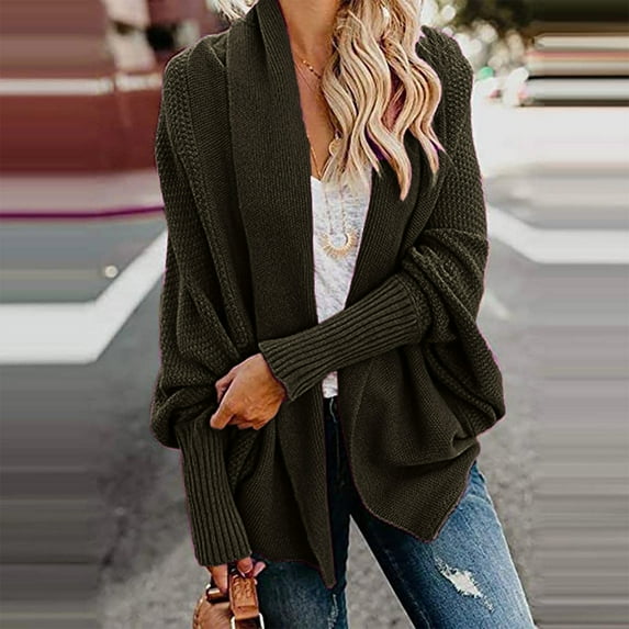 Holloyiver Women's Kimono Cable Knitted Cardigan Sweater Slouchy Oversized Wrap Open Front Long Lantern Sleeve Cardigan Oversized Outwear with Pocket women's fall clothing for women For S-2XL