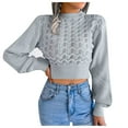 thumbnail image 1 of Herrnalise Women's Knitted Crop Tops Autumn And Winter Fashion Solid Hollow Stripe Long Sleeve Round-Neck Sweater Tops Pullover Jumper Sweaters, 1 of 8
