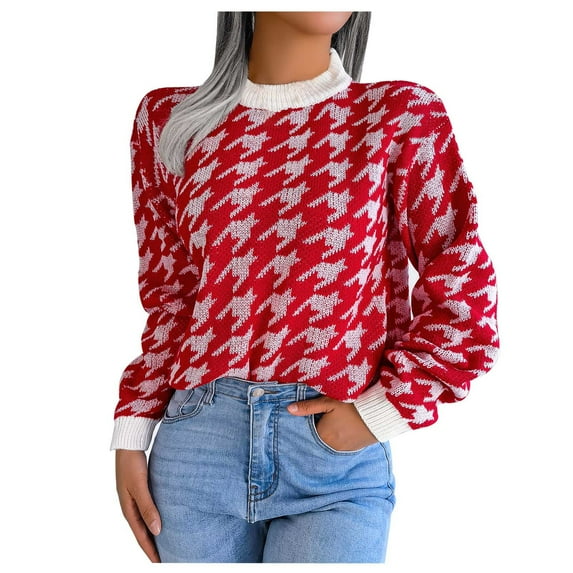 Herrnalise Women's Knitted Crop Tops Autumn And Winter Fashion Solid Hollow Stripe Long Sleeve Round-Neck Sweater Tops Pullover Jumper Sweaters