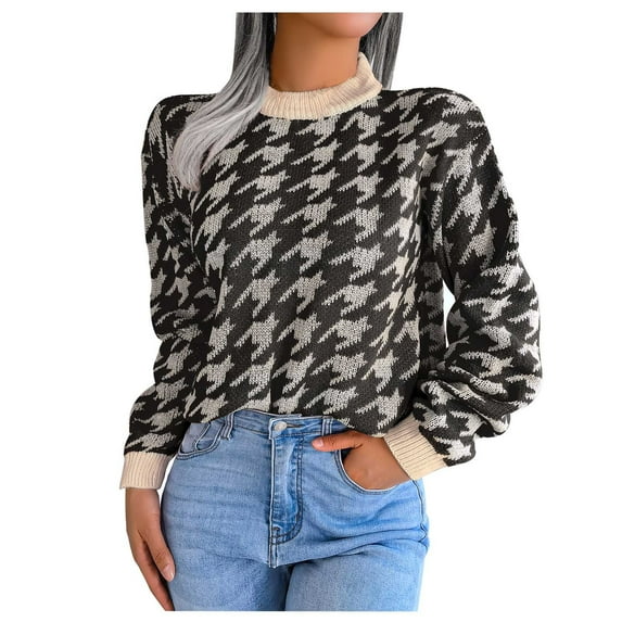 Herrnalise Women's Knitted Crop Tops Autumn And Winter Fashion Solid Hollow Stripe Long Sleeve Round-Neck Sweater Tops Pullover Jumper Sweaters