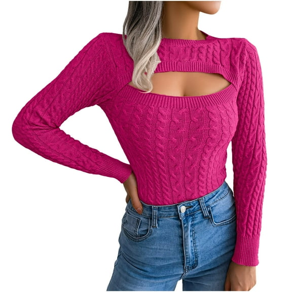 Herrnalise Women's Knitted Crop Tops Autumn And Winter Fashion Solid Pullover Long Sleeve Round-Neck Sweater Tops Pullover Jumper Sweaters