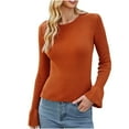 thumbnail image 1 of Herrnalise Women's Knitted Crop Tops Autumn And Winter Solid Color Bottoming Shirts Long Sleeve Sweaters Knit Sweaters Round Neck Tops Pullover Jumper Sweaters, 1 of 8