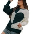 thumbnail image 1 of Herrnalise Women's Knitted Crop Tops Casual Long Sleeve Loose Round Neck Heart Pattern Sweater Pullover Pullover Jumper Sweaters, 1 of 5