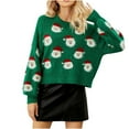 thumbnail image 1 of Herrnalise Women's Knitted Crop Tops Christmas Santa Claus Print Round-Neck Long Sleeve Sweater Tops Pullover Jumper Sweaters, 1 of 7